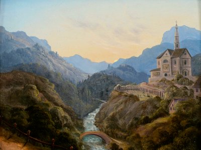 Evening Mountain Landscape with River Valley and Monastery by Carl Gustav Carus